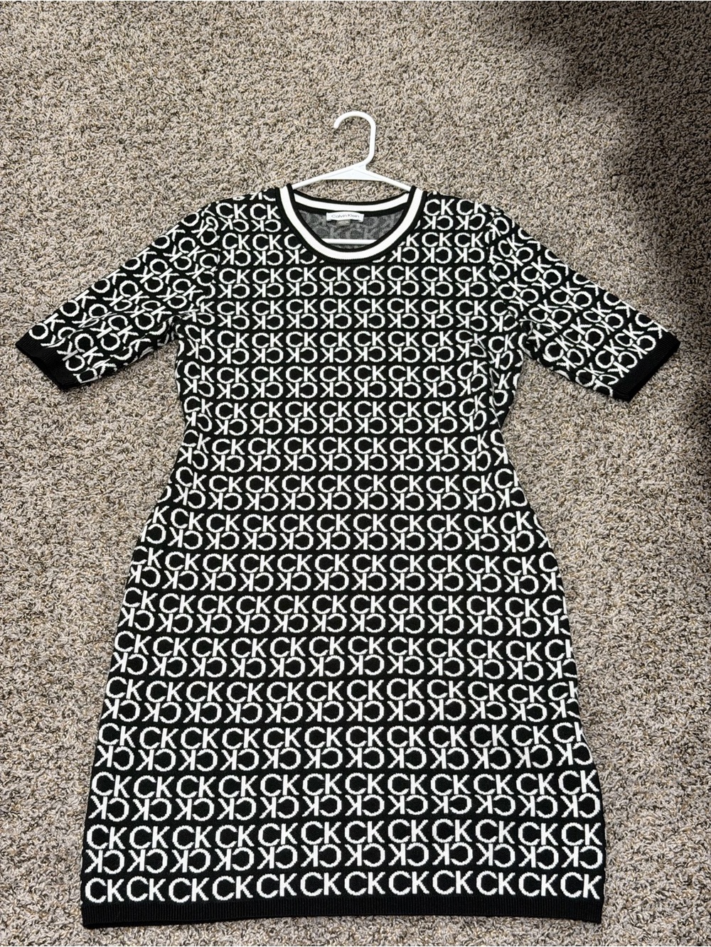 Calvin Klein Black & White CK Logo Knit Midi Dress